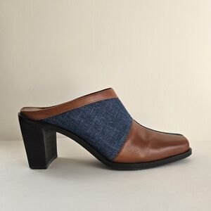 Worthington Napa Leather & Denim Mules 8